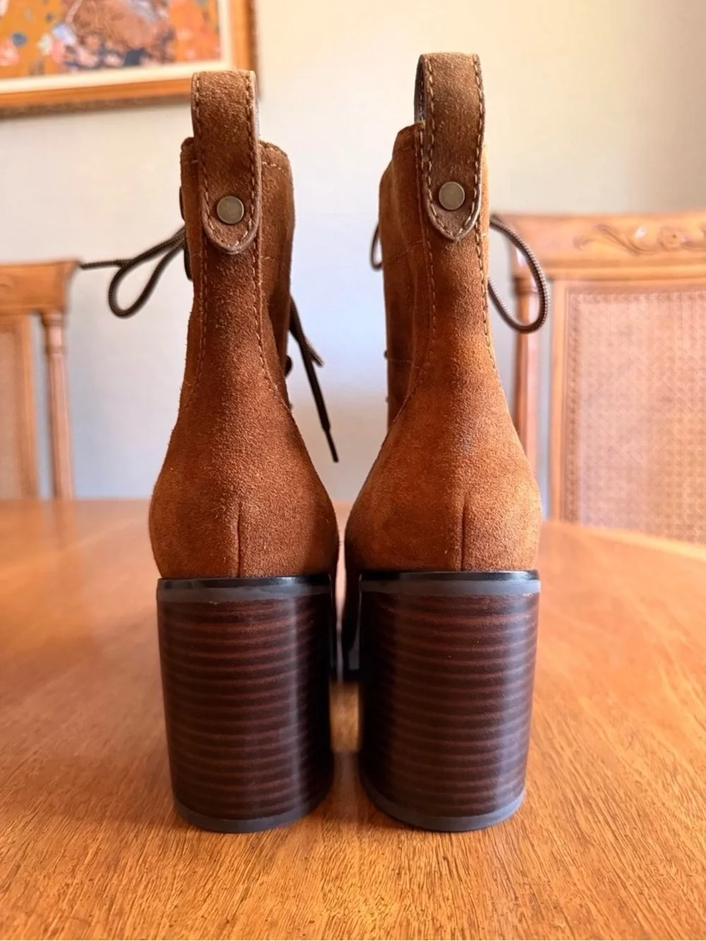 PAIGE Tan Suede Lace-Up Block Heel Ankle Boots Brand New Retail Price $398